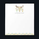 Tribal Floral Skull and Feathers Personalisiert Notizblock<br><div class="desc">Tribal Blumenschädel und Federn Personalisierte Notepad. Ein individualisierbares Notizblock mit Illustrationen von Blume,  Stammesschädeln und Stammeselementen mit Goldfolienakzenten von Imitaten.</div>