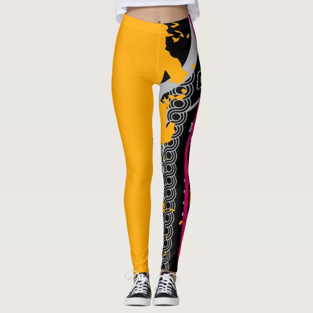 Tribal Fusion Fett Gelb & Rosa mit Leggings (Vorderseite)