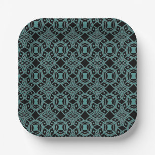 Tribal Gems Schwarz und Aquamarine Musterpapiere T Pappteller