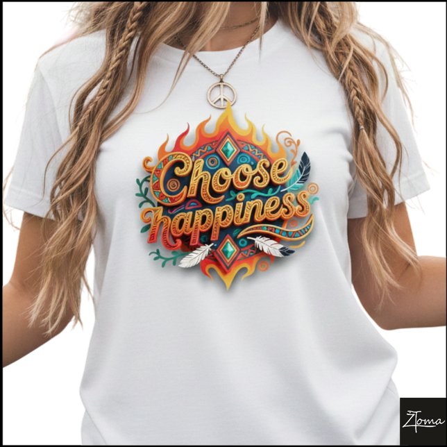 Tribal Geometric Choose Happiness 3D Art T-Shirt (Von Creator hochgeladen)
