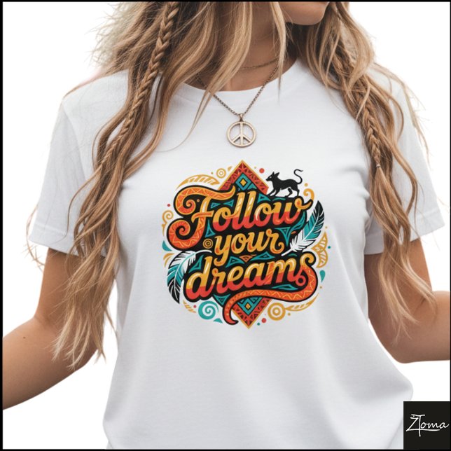 Tribal Geometric Follow Dreams Panther Feathers T-Shirt (Von Creator hochgeladen)