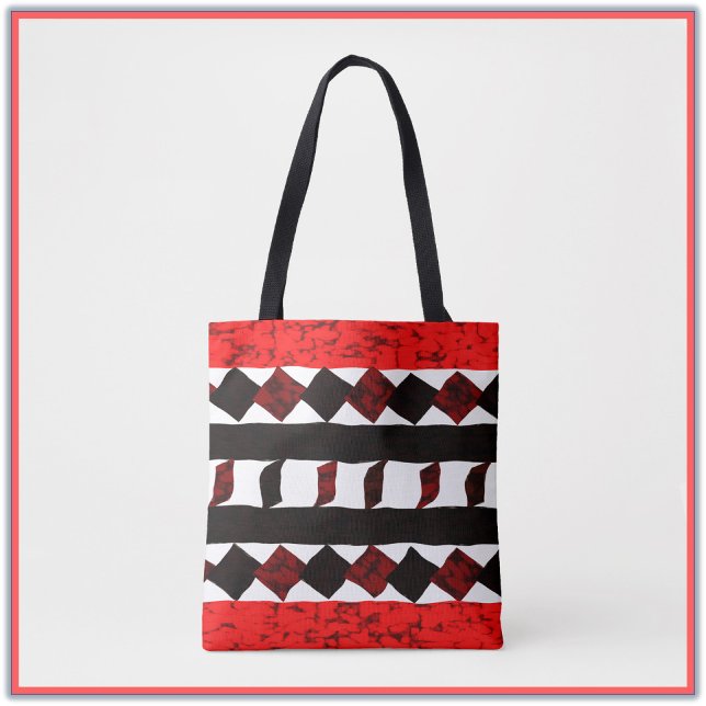 Tribal Geometric Orange and Black Pattern Tote Bag Tasche (Von Creator hochgeladen)