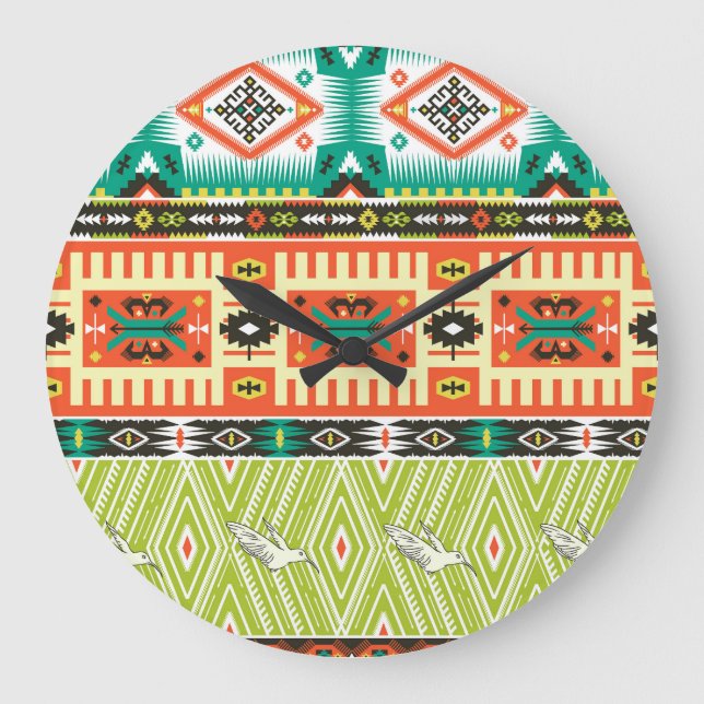 Tribal Geometric: Zitate Textmuster. Große Wanduhr (Vorderseite)