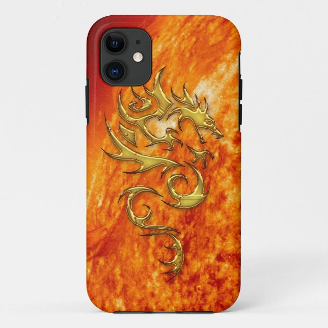 Tribal Gold Dragon & Burning Sun iPhone Case (Rückseite)