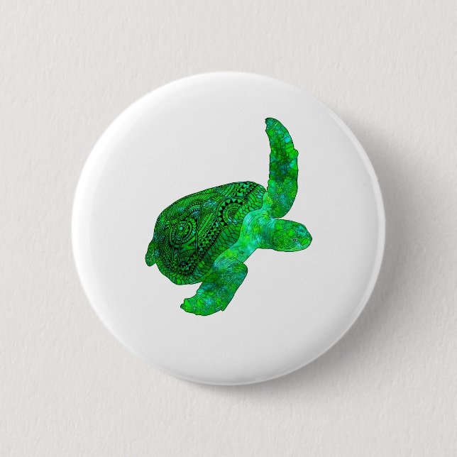 Tribal Green Sea Turtle Button (Vorderseite)