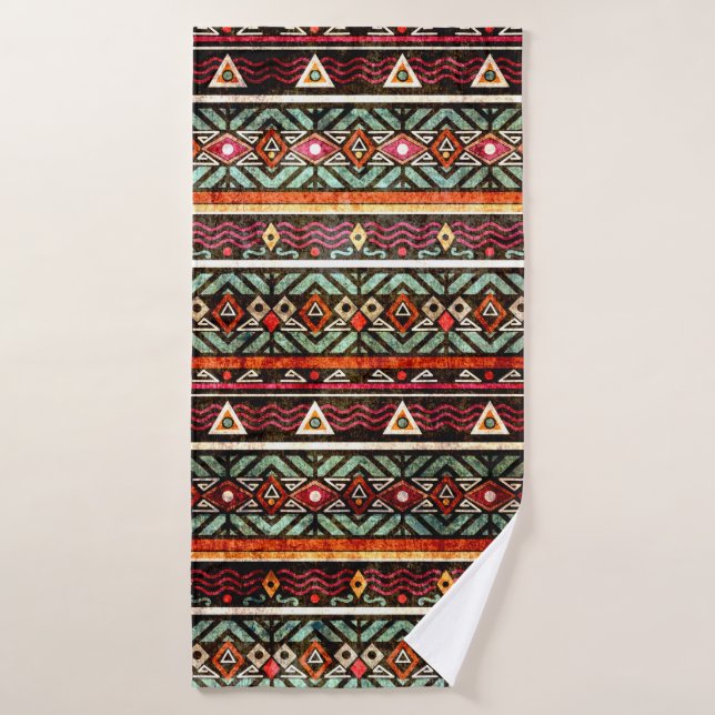 Tribal Grunge Ethno Volksmuster im Retro-Stil Badehandtuch (Badehandtuch)