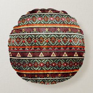 Tribal Grunge Ethno Volksmuster im Retro-Stil Rundes Kissen