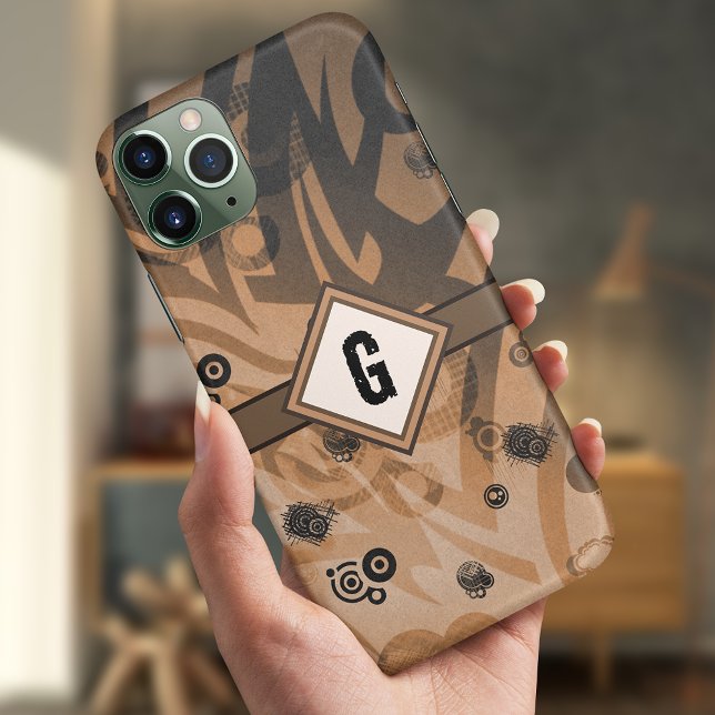 Tribal Grunge, Shades Brown & Gray Monogram Case-Mate iPhone Hülle (Von Creator hochgeladen)