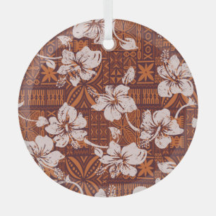 Tribal Hawaiian: Hibiskus Blume Wallpaper Ornament Aus Glas