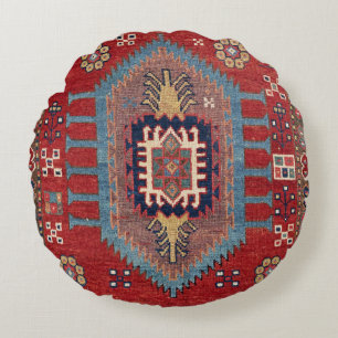 Tribal Honeycomb Palmette II Rote Blume  Rundes Kissen