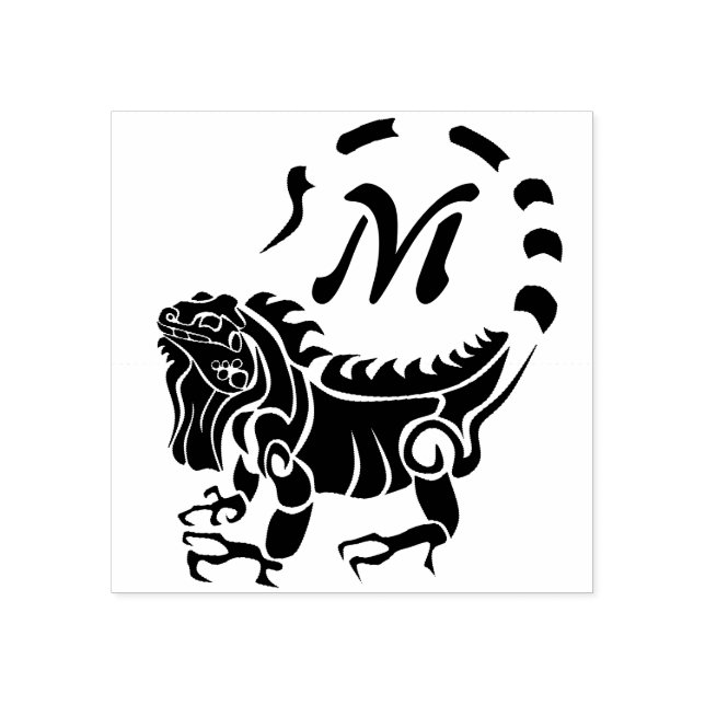Tribal Iguana Monogram Gummistempel (Prägung)