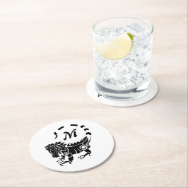 Tribal Iguana Monogram Runder Pappuntersetzer