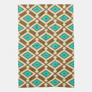 Tribal Ikat Muster, Beige, Taupe und Türkis Geschirrtuch