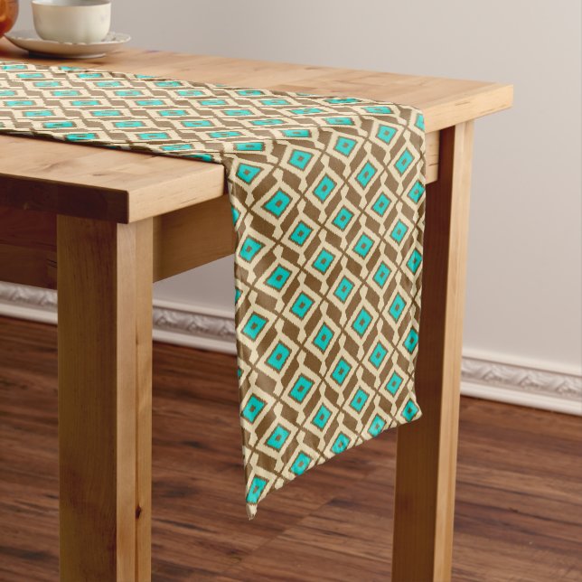 Tribal Ikat Muster, Beige, Taupe und Türkis Kurzer Tischläufer (Beispiel)