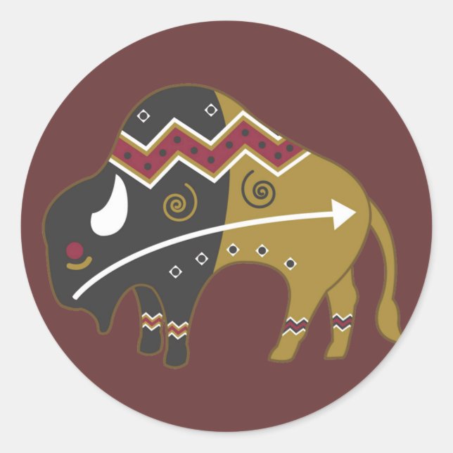 Tribal Indian Buffalo Runder Aufkleber (Vorderseite)