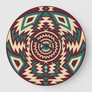 Tribal inspiriertes geometrisches Mandala Große Wanduhr