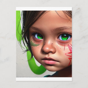 Tribal-Kinder   Kleines futuristisches Mädchen grü Postkarte
