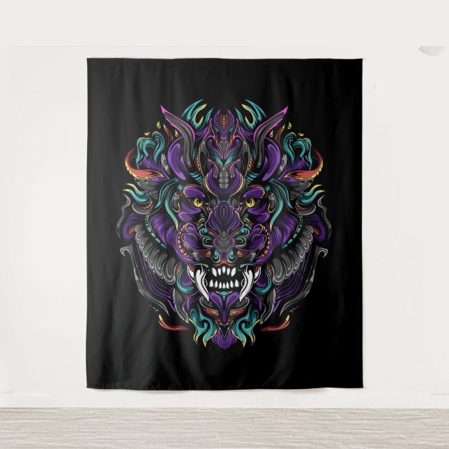 Tribal Lion Skull Wandteppich (Vorderseite)
