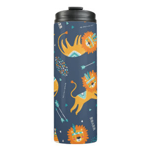 Tribal Lions Cartoon Nahtloses Muster Thermosbecher