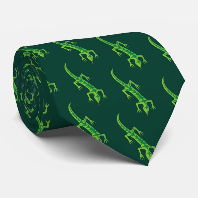Tribal Lizard Green Pattern Krawatte (Gerollt)
