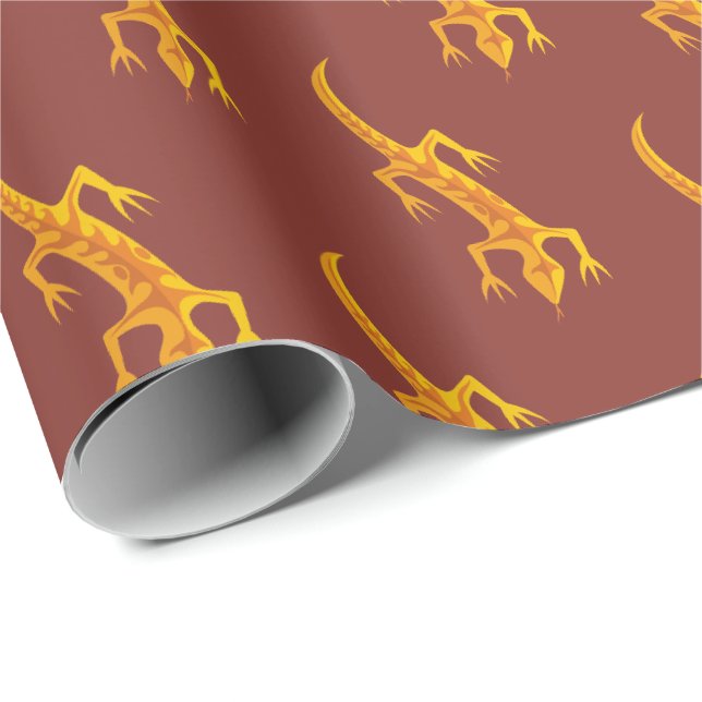Tribal Lizard Orange Muster Geschenkpapier (Rolleneckpunkt)