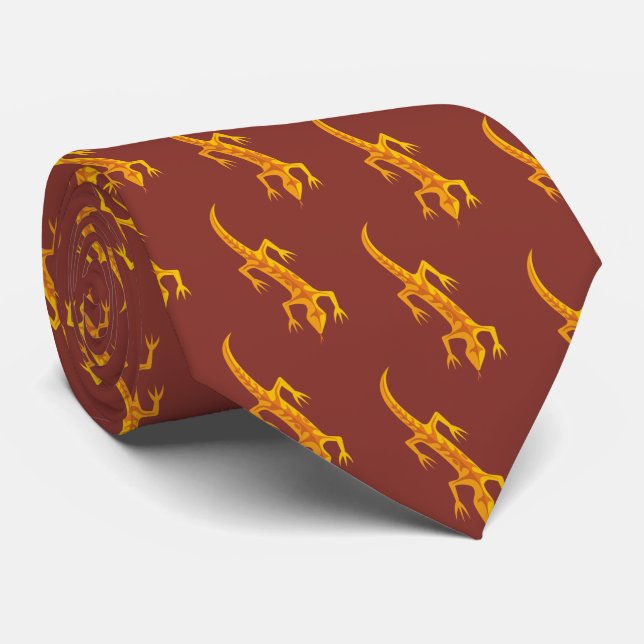 Tribal Lizard Orange Muster Krawatte (Gerollt)
