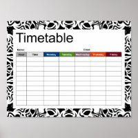 Tribal Mandala Black Timetable Poster