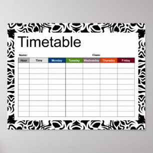 Tribal Mandala Black Timetable Poster