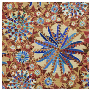 Tribal Mandala Print, Camel Tan und Denim Blue Stoff