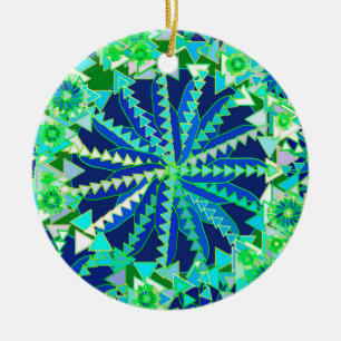 Tribal Mandala Print, Cobalt Blue und Green Keramikornament