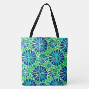 Tribal Mandala Print, Cobalt Blue und Green Tasche