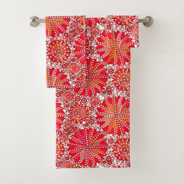 Tribal Mandala Print, Coral rouge et blanc (En situation)