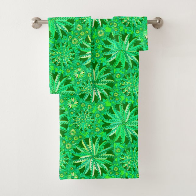 Tribal Mandala Print, Emerald und Lime Green Badhandtuch Set (Insitu)