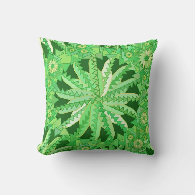 Tribal Mandala Print, Emerald und Lime Green Kissen (Vorderseite)