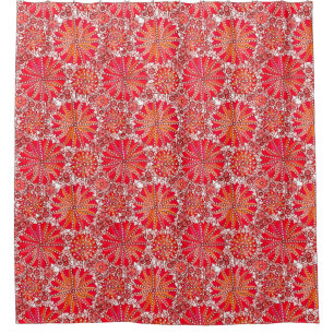 Tribal Mandala Print, Korallenrot und Weiß Duschvorhang