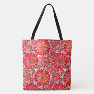 Tribal Mandala Print, Korallenrot und Weiß Tasche