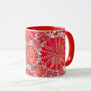 Tribal Mandala Print, Korallenrot und Weiß Tasse