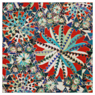 Tribal Mandala Print, Red, Blue und Creme Stoff