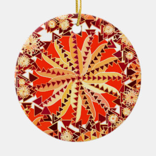 Tribal Mandala Print, Rost Orange und Braun Keramikornament