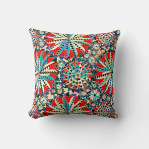 Tribal Mandala Print, Rot, Blau und Creme Kissen