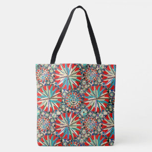 Tribal Mandala Print, Rot, Blau und Creme Tasche