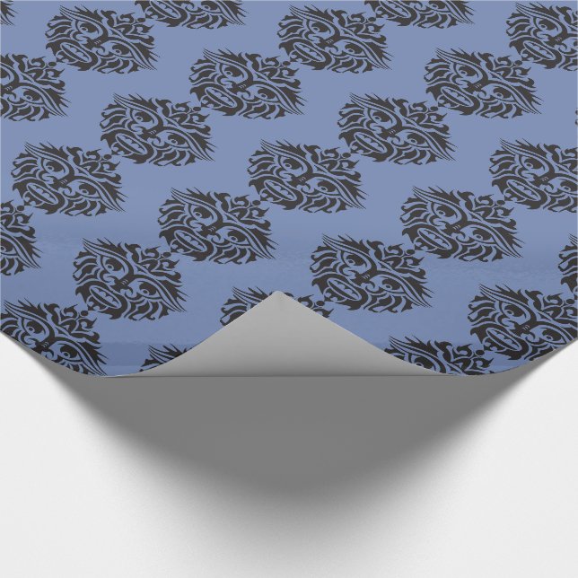 Tribal Mask - Blaugraues glänzendes Papier, 30" Geschenkpapier (Ecke)