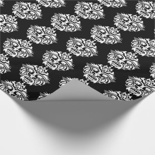 Tribal Mask - Schwarz-Glossy Wrapping Paper, 30" x Geschenkpapier