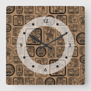 Tribal MAYA altertümliches Maskenmuster 1 Quadratische Wanduhr