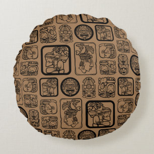 Tribal MAYA altertümliches Maskenmuster 1 Rundes Kissen
