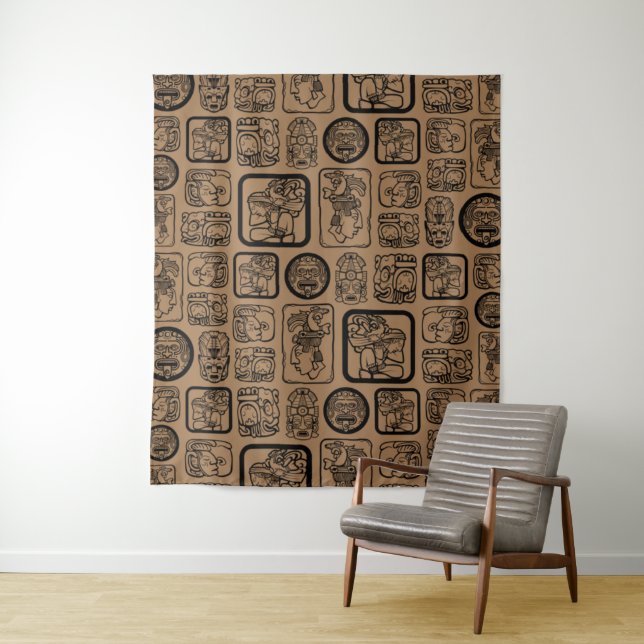 Tribal MAYA altertümliches Maskenmuster 1 Wandteppich (Beispiel)
