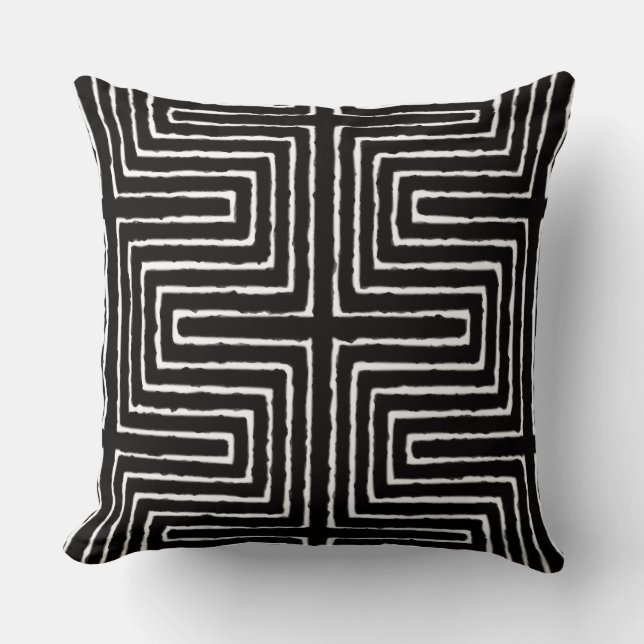Tribal Maze Mud Tuch Muster Afrikanisch Kissen (Vorderseite)