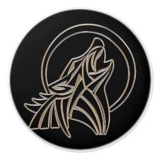 Tribal Metallic Howling Wolf Emblem Keramikknauf