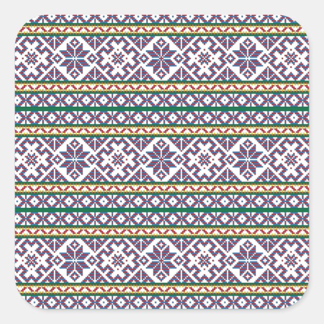 Tribal Multicfarbenes altes Symbol Folkloredesign Quadratischer Aufkleber (Vorderseite)