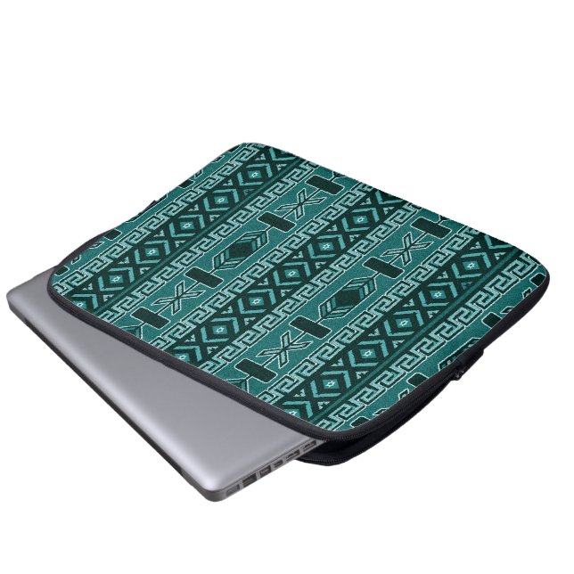 Tribal Muster Aquamarin und schwarz Laptopschutzhülle (Vorne Knopf)